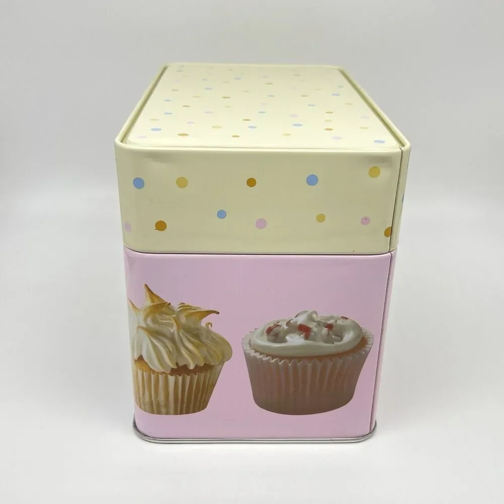CUPCAKES Recipe Box Keepsake Tin w/99 Recipes & Dividers Desserts Metal Hinged